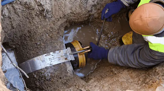 Technician performing underground drainage repair for foundation protection and gutter systems in Atlanta, GA